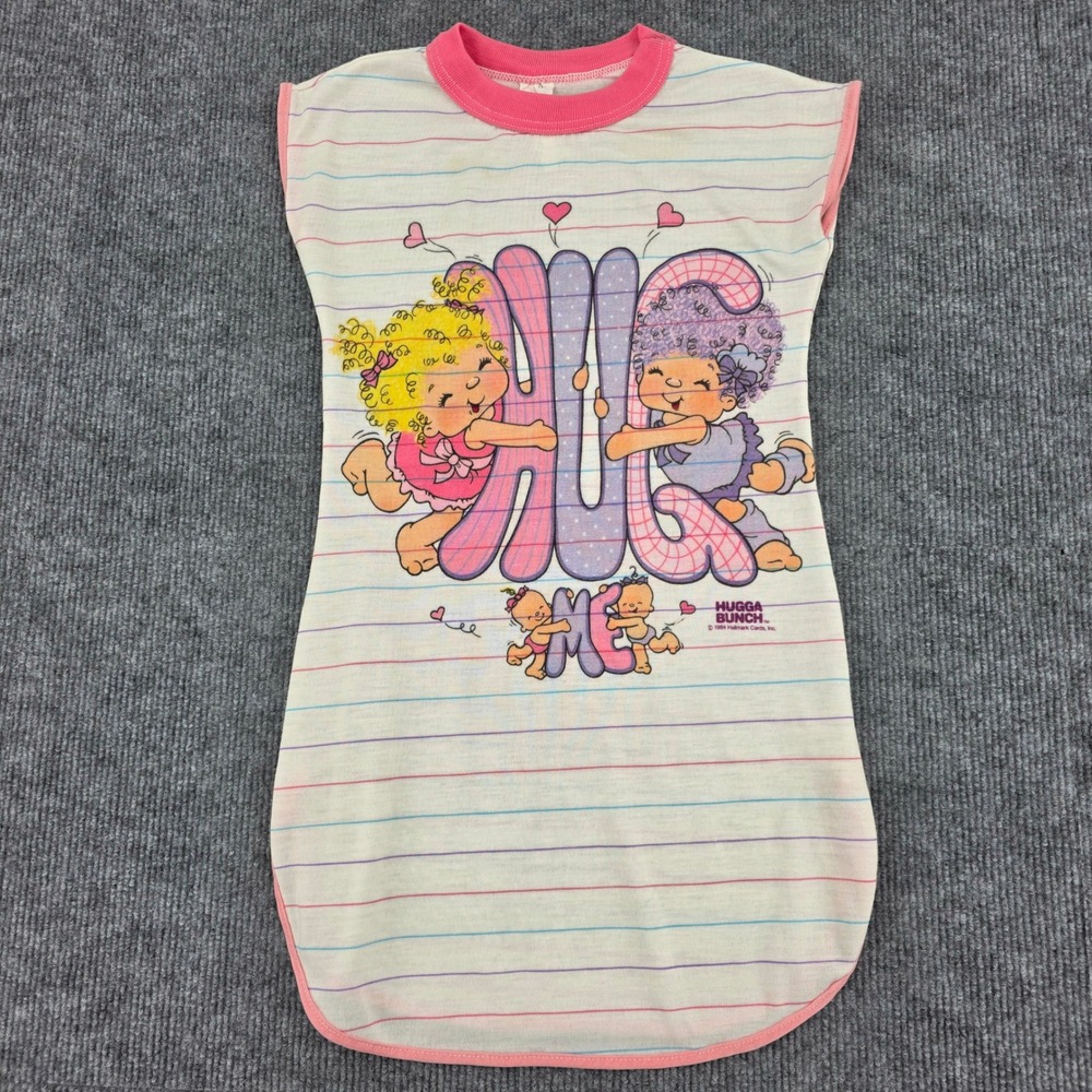 Vintage 1984 Hugga Bunch Hallmark Hug Me Nightgown Pink Striped Size 4 USA Made